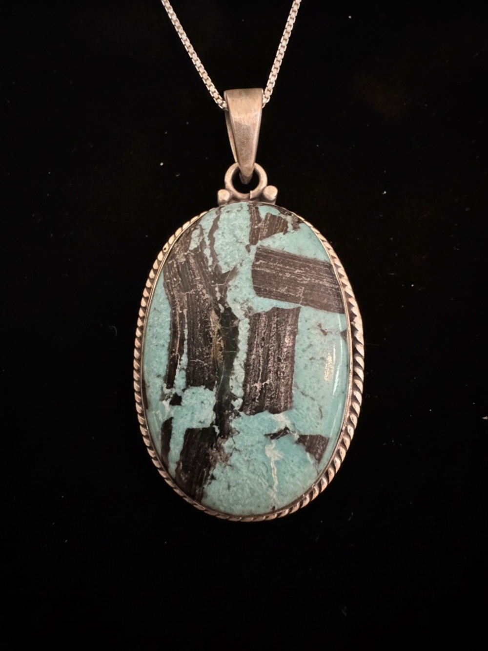 Turquoise Blackjack Oval Stone Pendant Necklace sterling silver- Women Jewelry